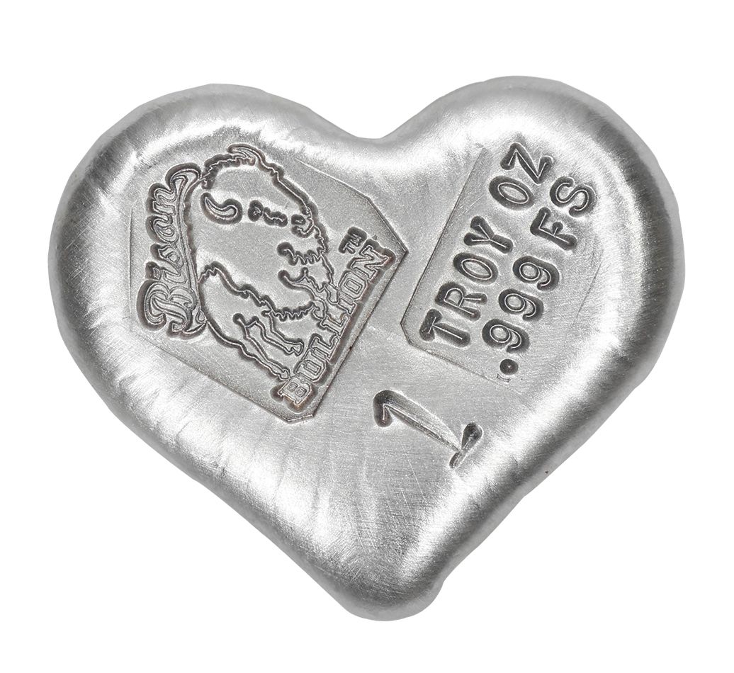 4 x 1 oz  .999 Fine love  Silver heart bullion  Bars 